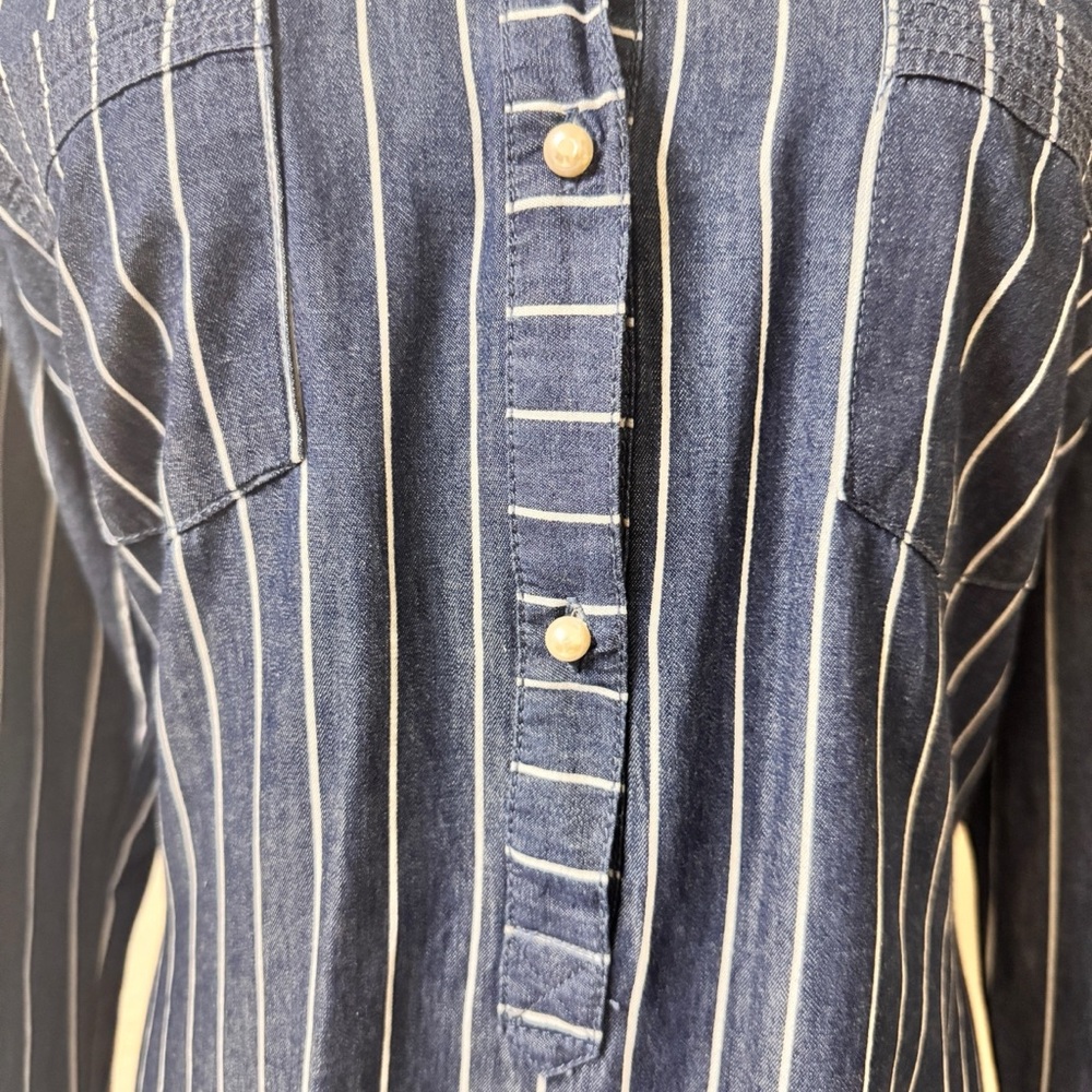 Given Kale denim striped pear button chambray lagen coastal, shirtdress sz L - Picture 7 of 7